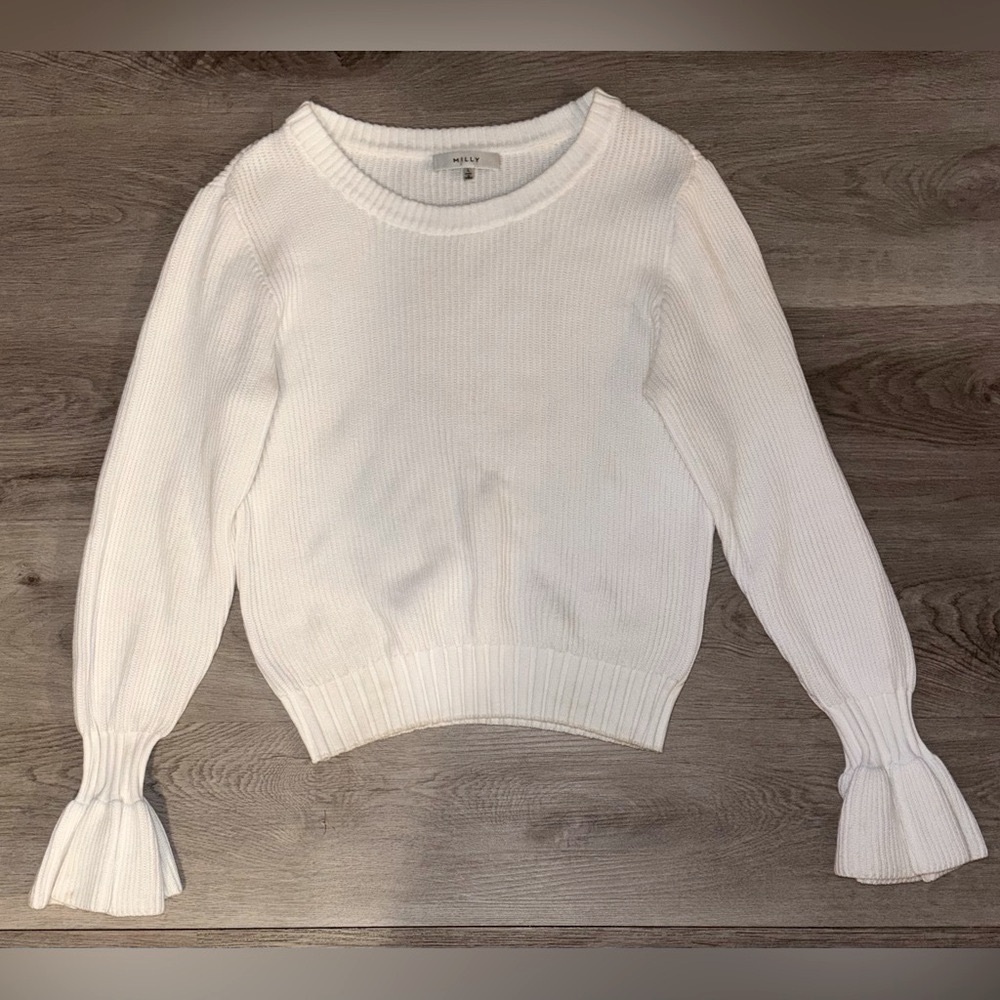 Milly White Ribbed Knit Sweater